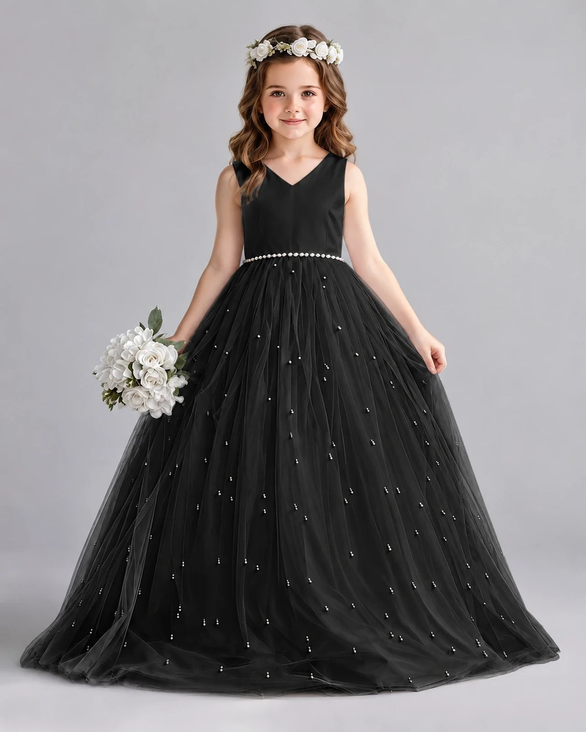 Black Ball Gown Girls Formal Dresses Front
