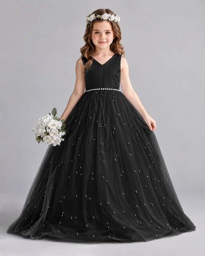 Black Ball Gown Girls Formal Dresses Front