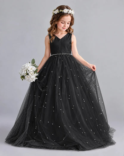 Black Ball Gown Girls Formal Dresses Pose