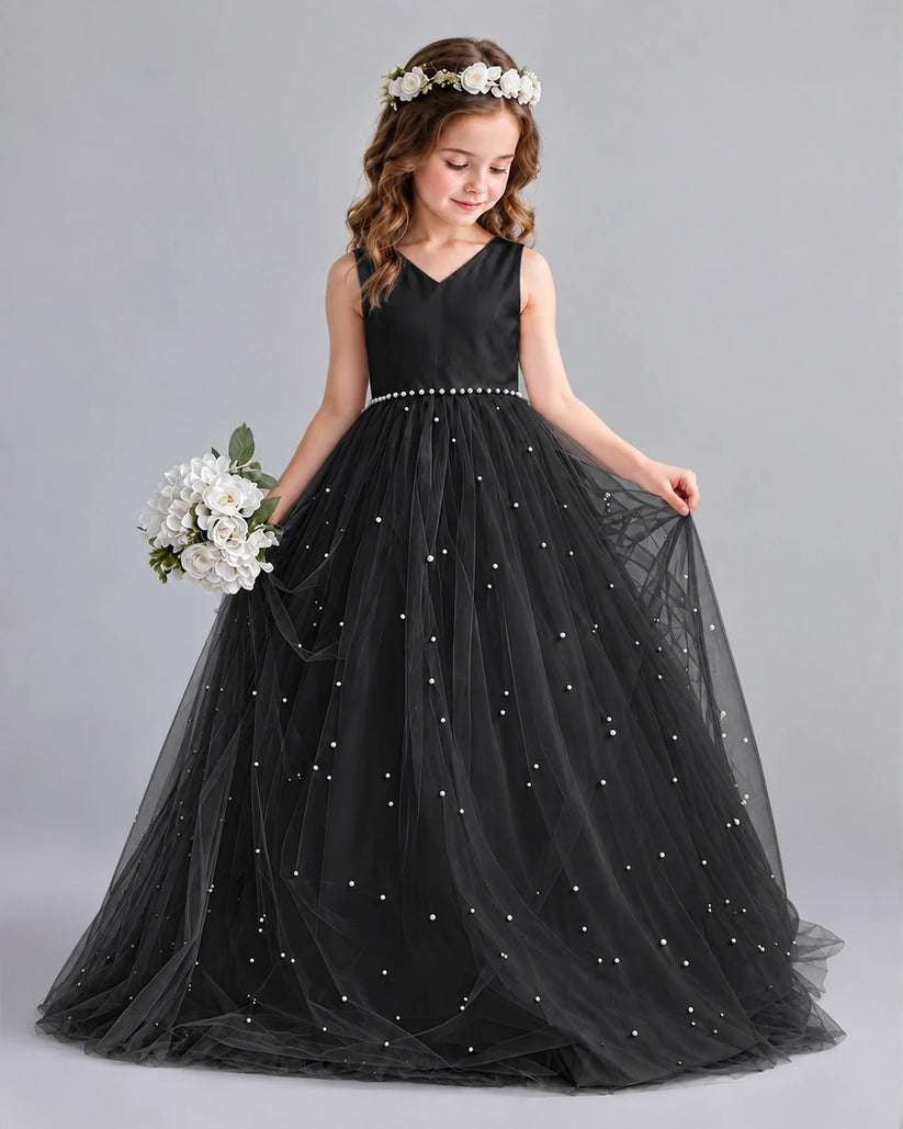 Black Ball Gown Girls Formal Dresses Pose