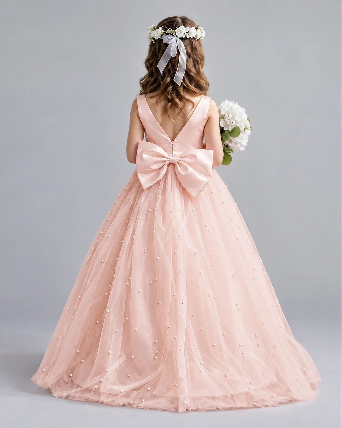 Blush Pink Ball Gown Girls Formal Dresses Back