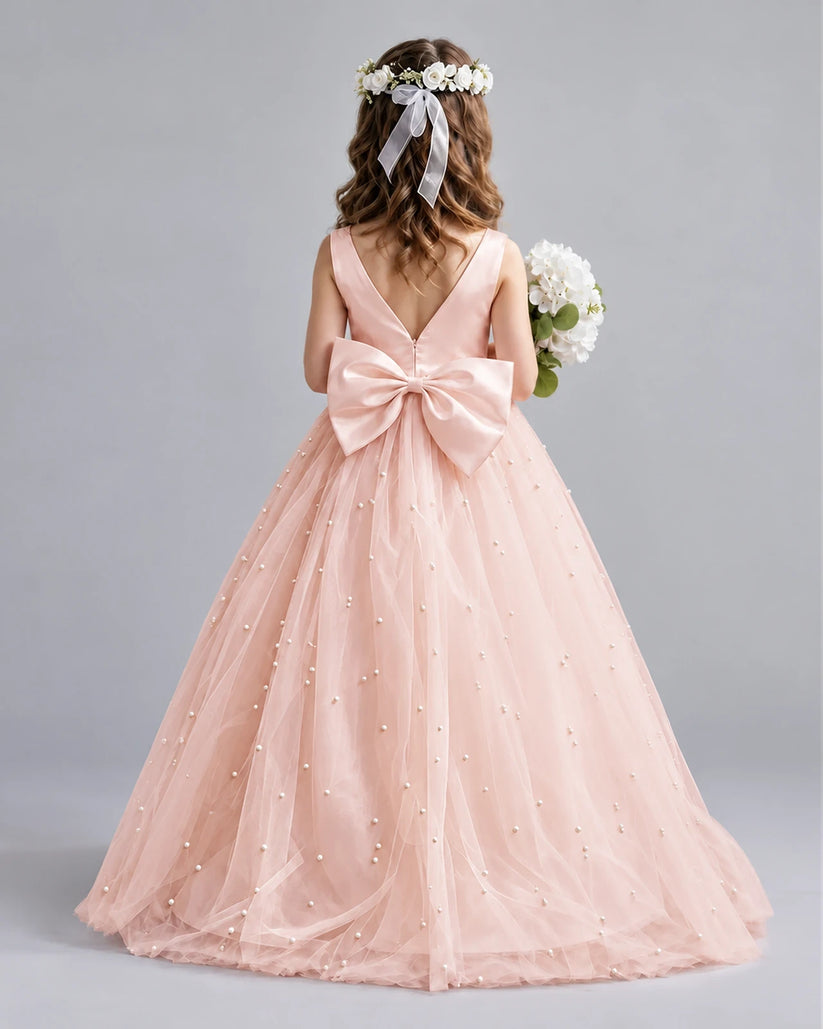 Blush Pink Ball Gown Girls Formal Dresses Back