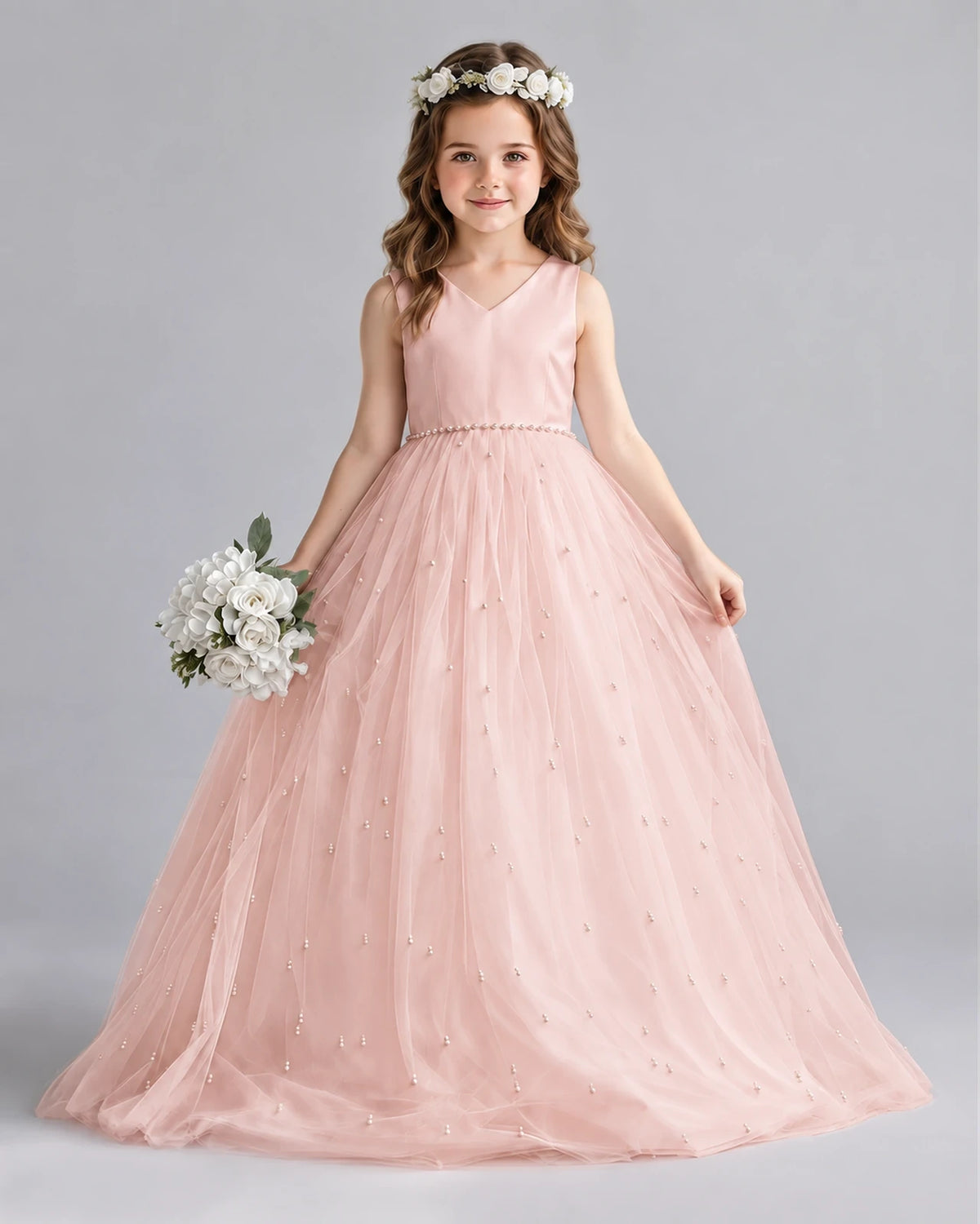 Blush Pink Ball Gown Girls Formal Dresses Front