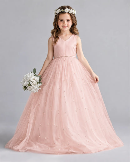 Blush Pink Ball Gown Girls Formal Dresses Front
