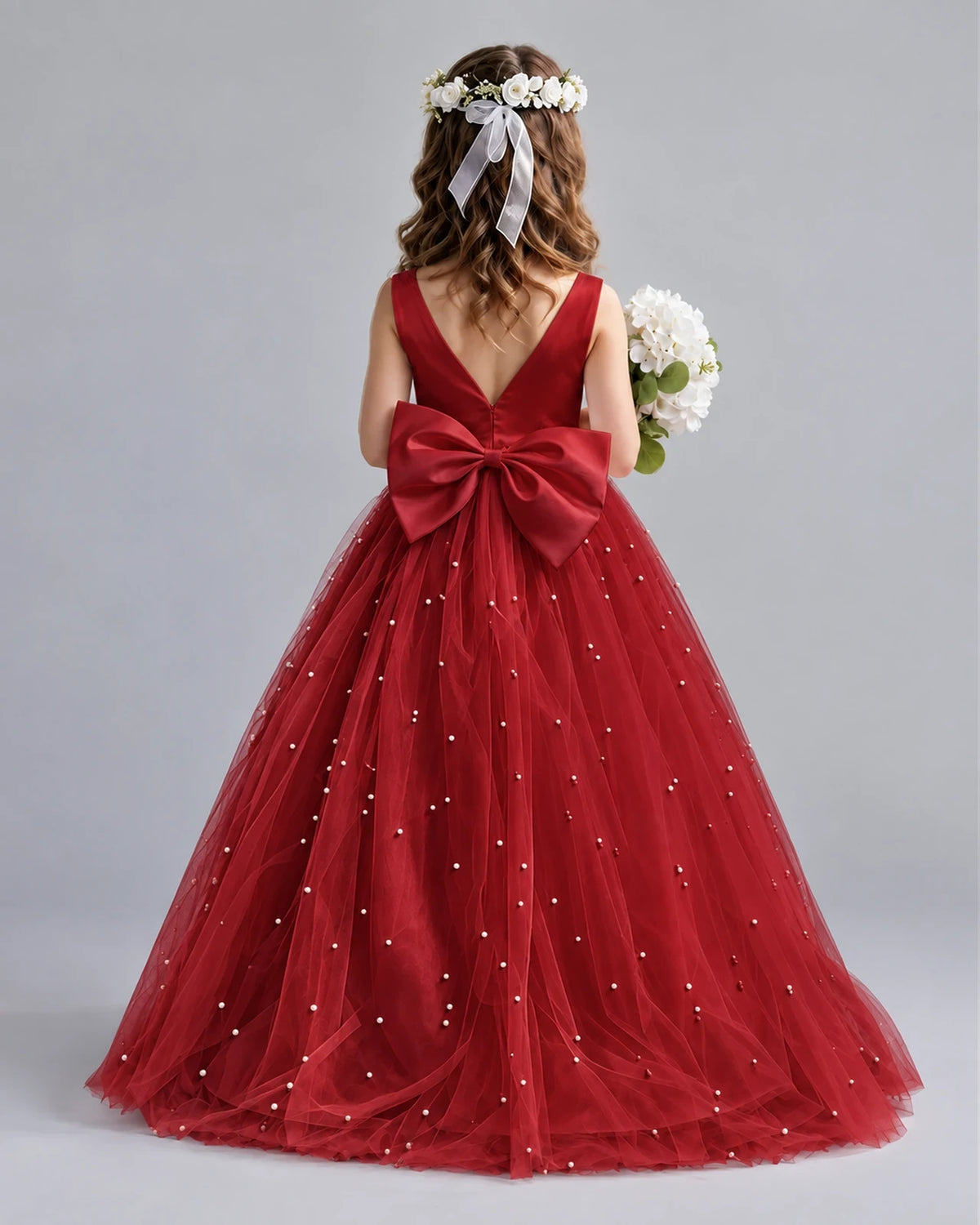 Burgundy Ball Gown Girls Formal Dresses Back