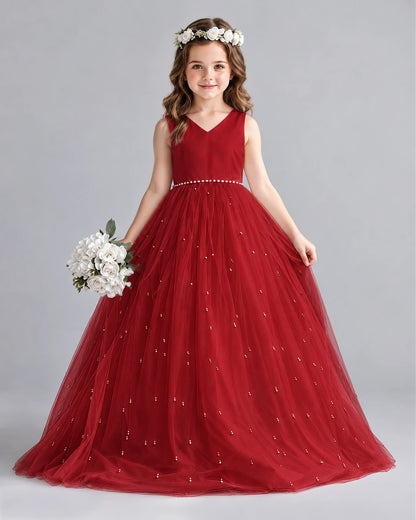 Burgundy Ball Gown Girls Formal Dresses Front