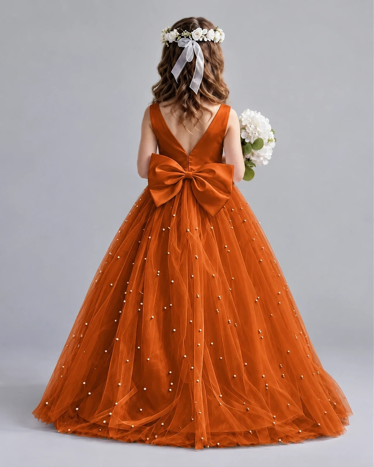 Burnt Orange Ball Gown Girls Formal Dresses Back