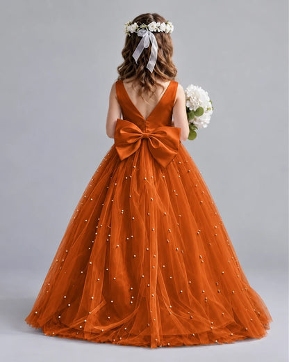 Burnt Orange Ball Gown Girls Formal Dresses Back