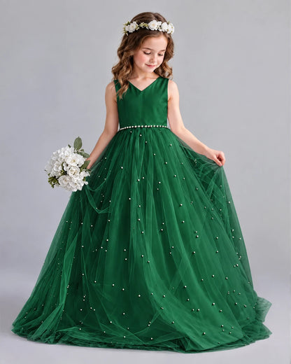 Dark Green Ball Gown Girls Formal Dresses Pose