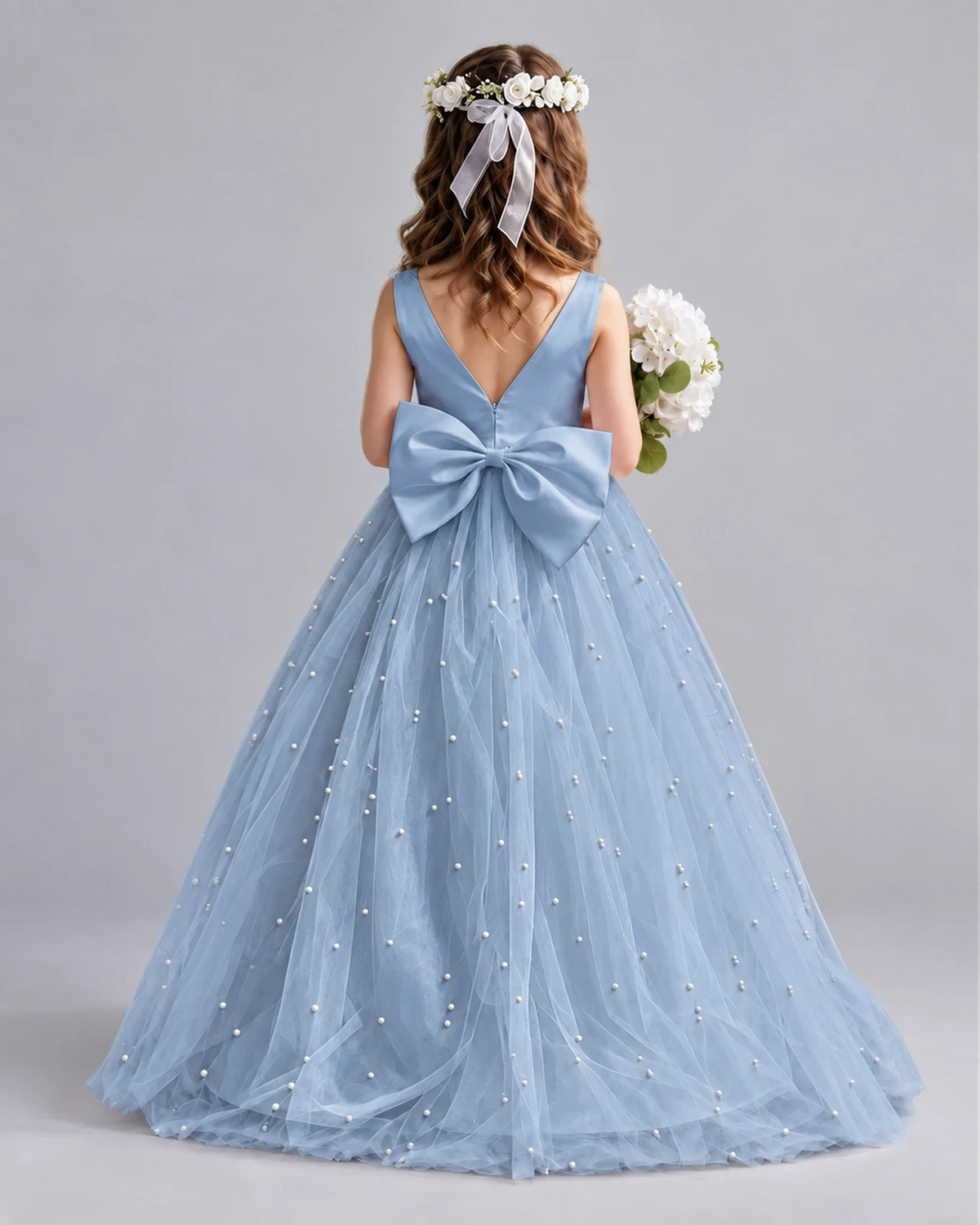 Dusty Blue Ball Gown Girls Formal Dresses Back