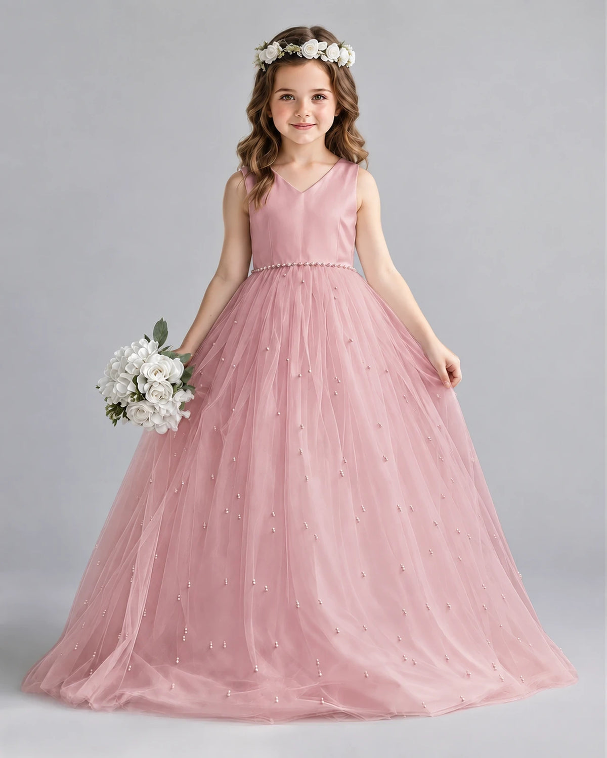 Blush Pink Ball Gown Girls Formal Dresses Front