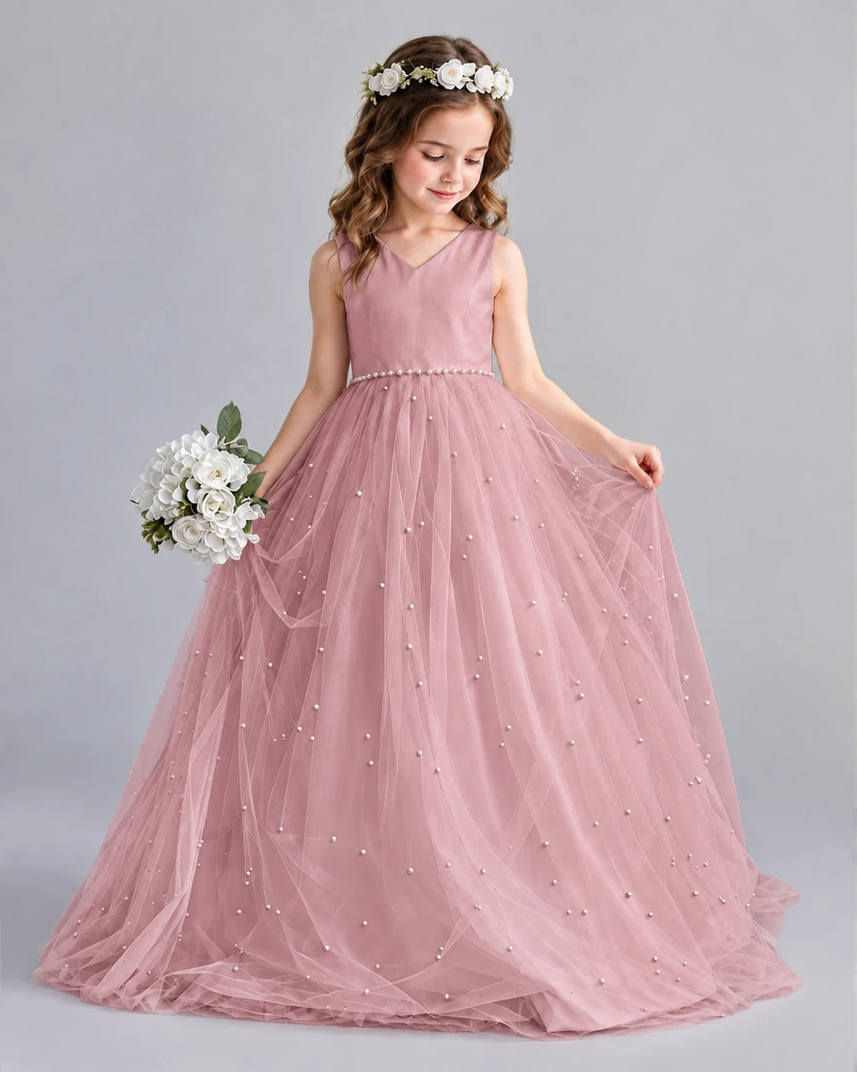 Blush Pink Ball Gown Girls Formal Dresses Pose