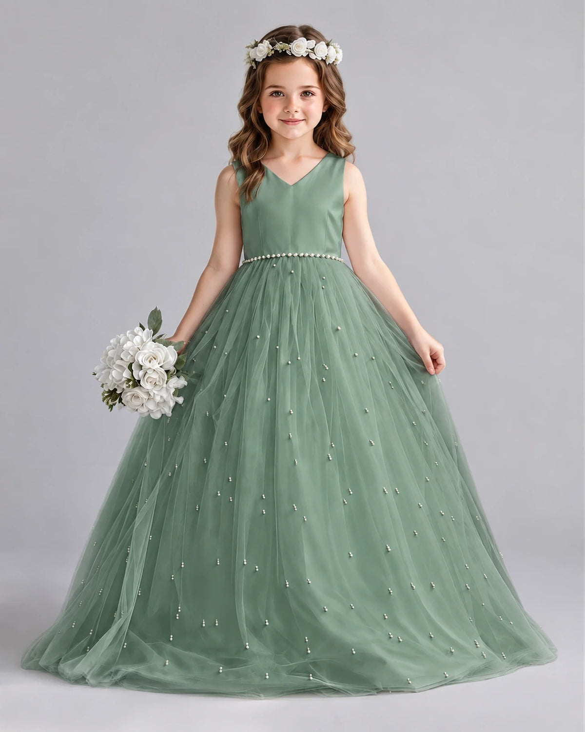 Eucalyptus Ball Gown Girls Formal Dresses Front