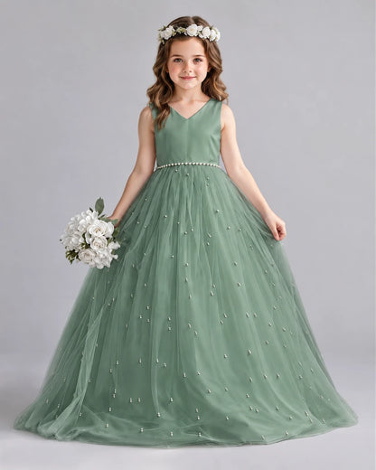 Eucalyptus Ball Gown Girls Formal Dresses Front
