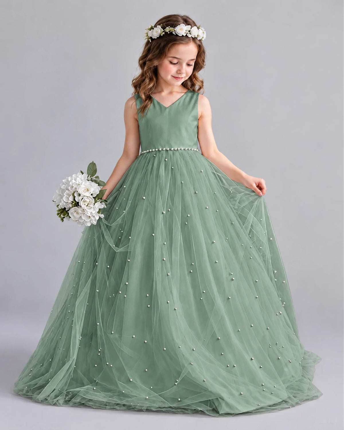 Eucalyptus Ball Gown Girls Formal Dresses Pose