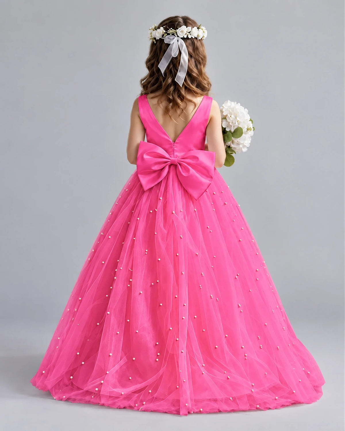 Hot Pink Ball Gown Girls Formal Dresses Back