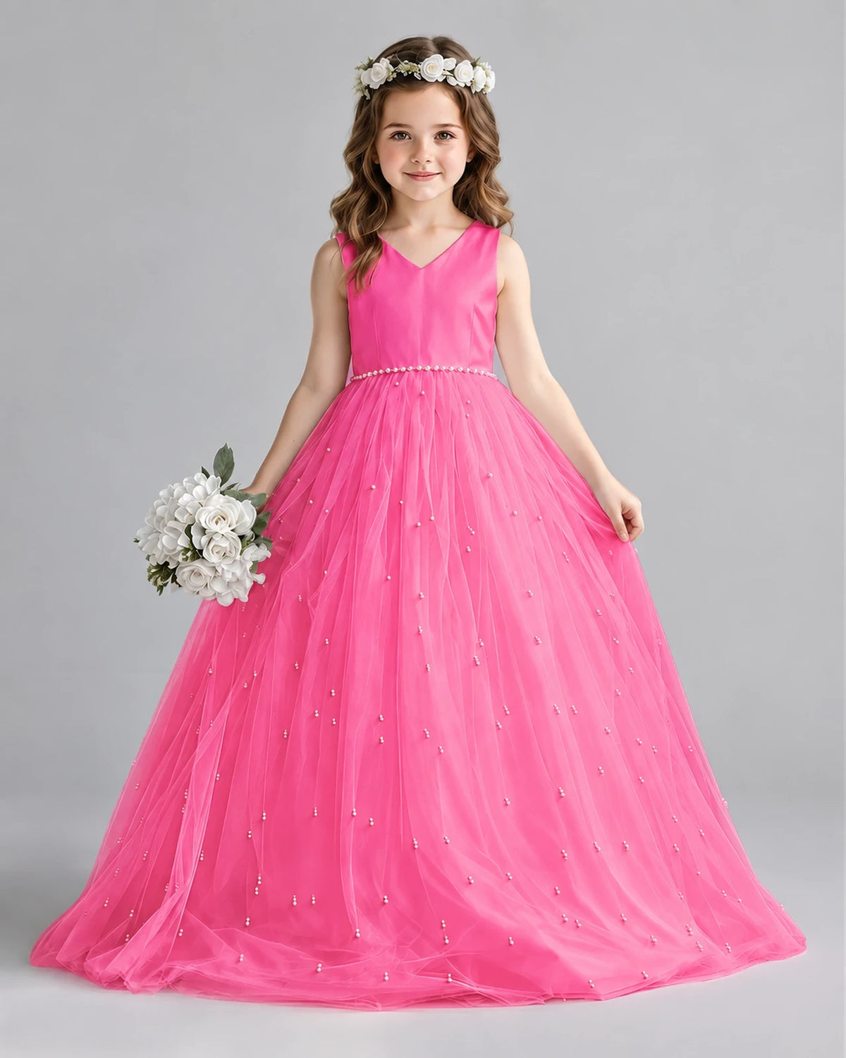 Hot Pink Ball Gown Girls Formal Dresses Front