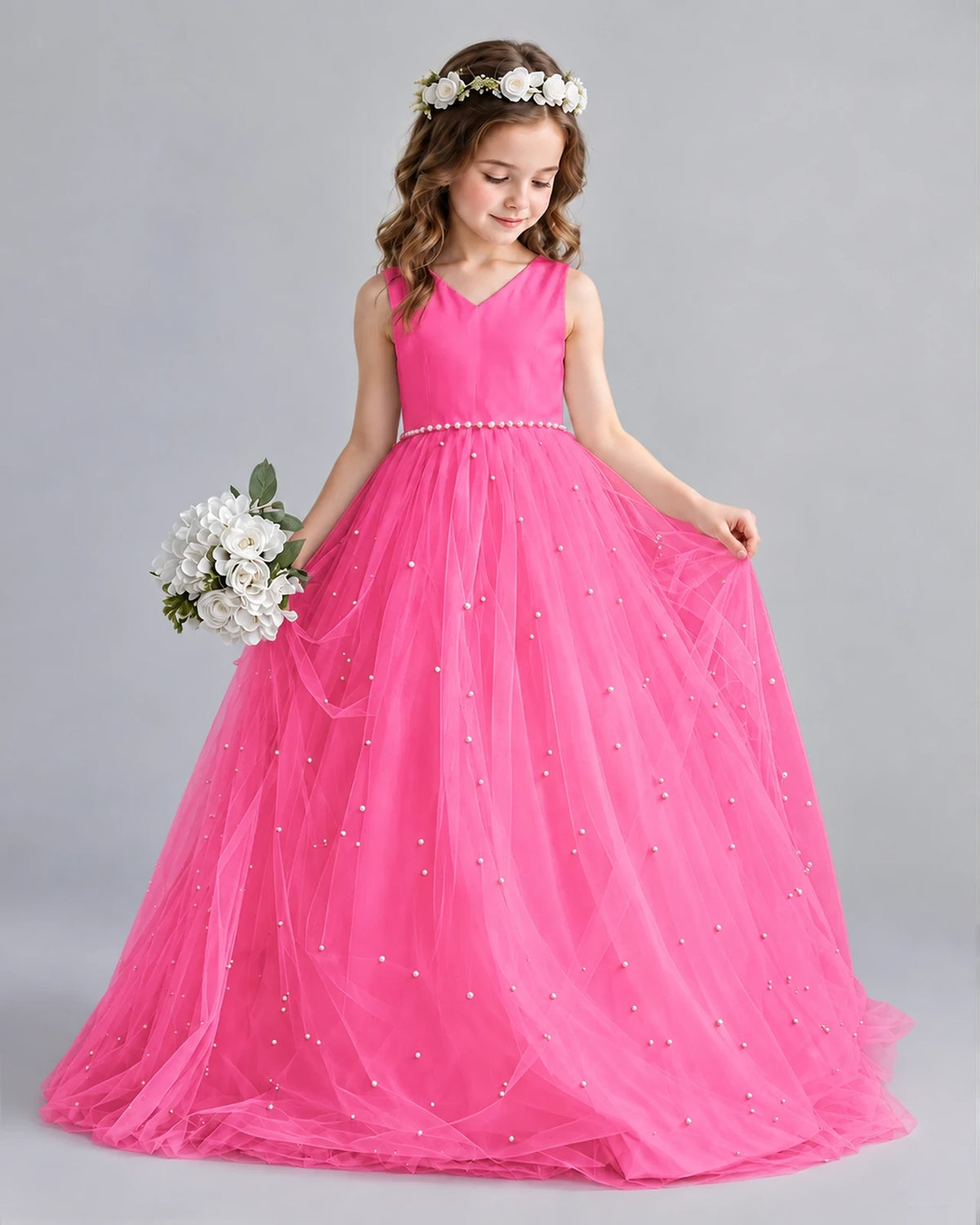 Hot Pink Ball Gown Girls Formal Dresses Pose