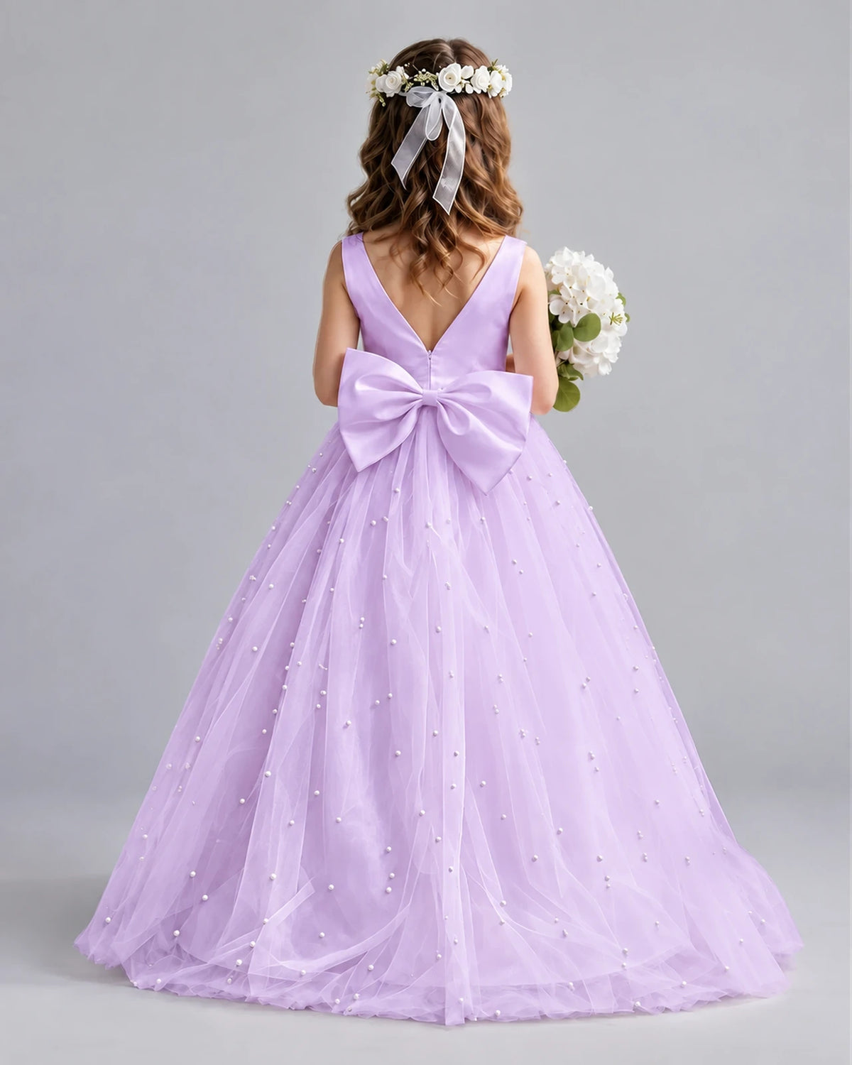 Lilac Ball Gown Girls Formal Dresses Back