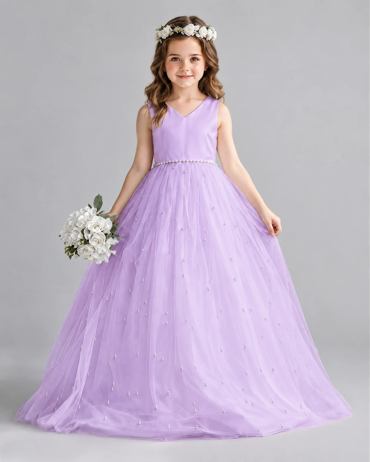 Lilac Ball Gown Girls Formal Dresses Front