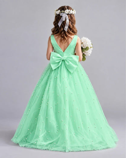 Mint Green Ball Gown Girls Formal Dresses Back