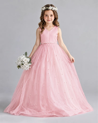 Pink Ball Gown Girls Formal Dresses Front