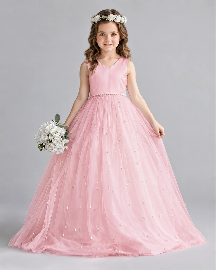 Pink Ball Gown Girls Formal Dresses Front