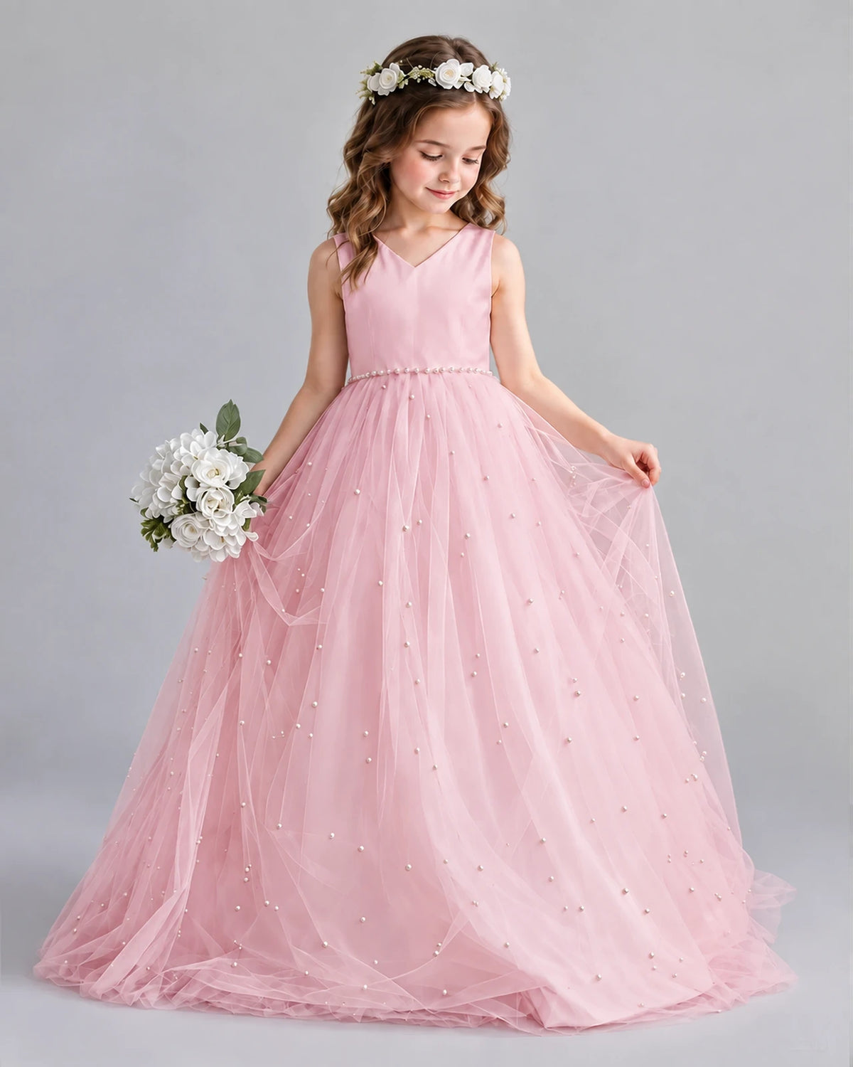 Pink Ball Gown Girls Formal Dresses Pose