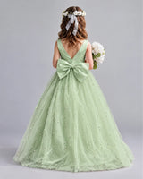 Sage Green Ball Gown Girls Formal Dresses Back