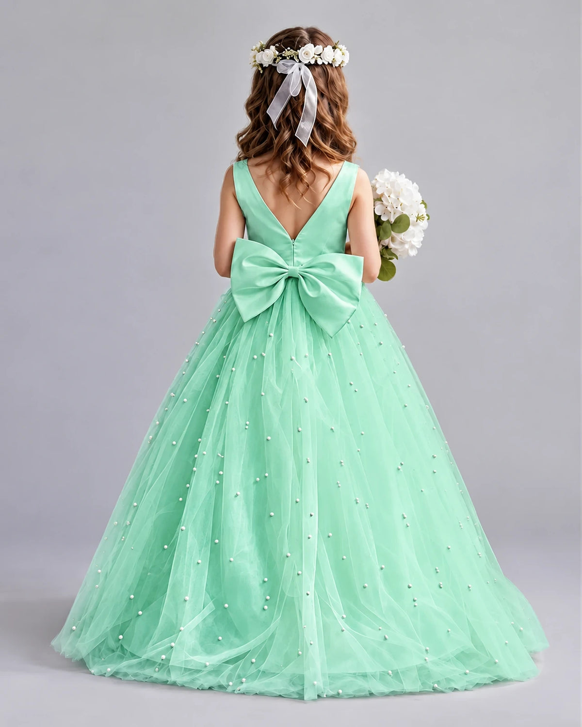 Turquoise Ball Gown Girls Formal Dresses Back