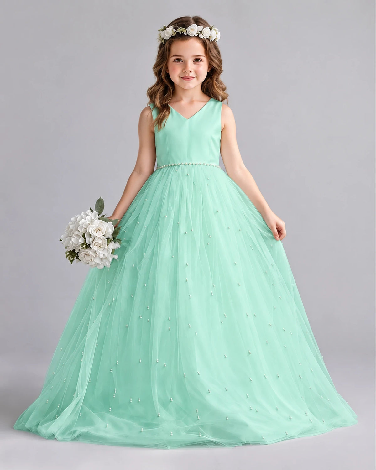 Turquoise Ball Gown Girls Formal Dresses Front