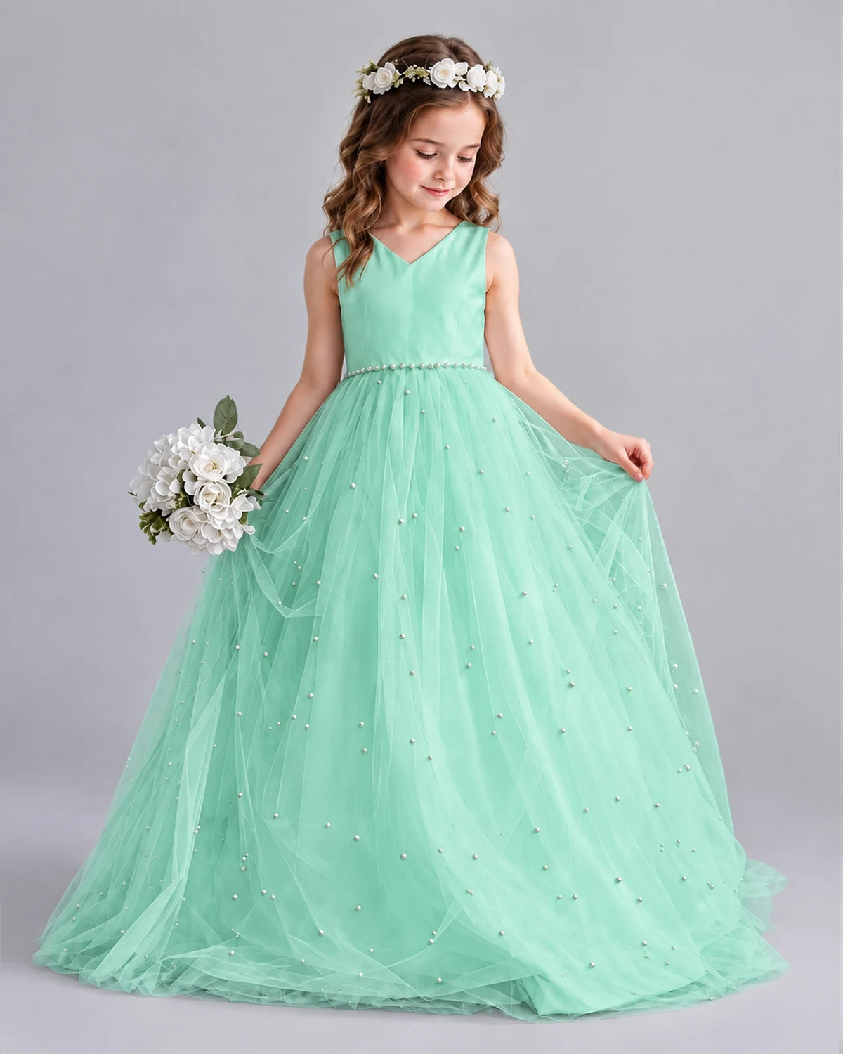 Turquoise Ball Gown Girls Formal Dresses Pose