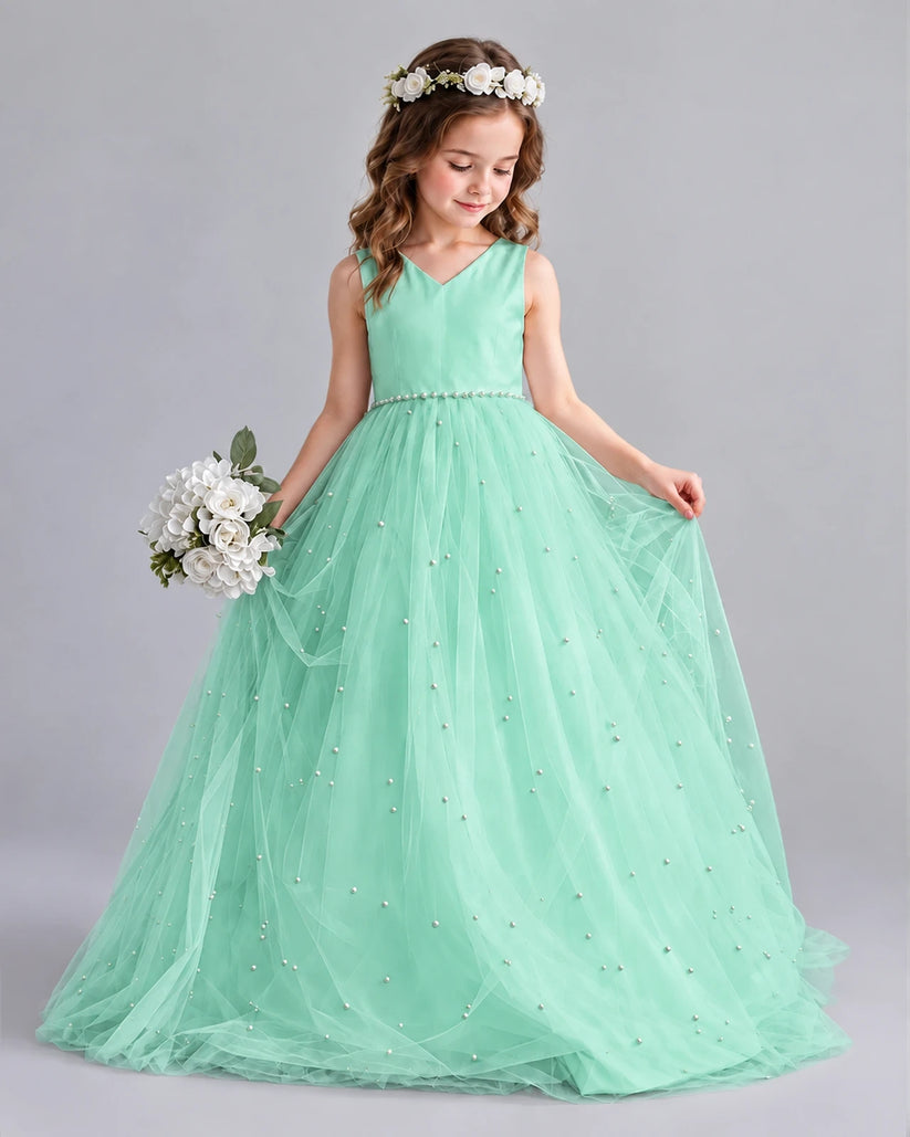 Turquoise Ball Gown Girls Formal Dresses Pose
