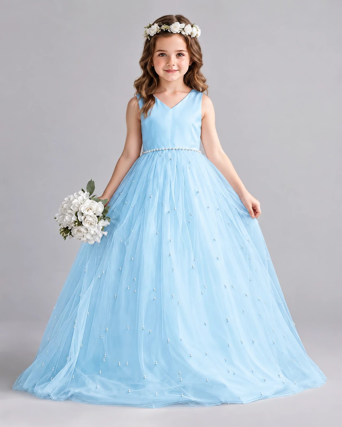 Baby Blue Ball Gown Girls Formal Dresses Front