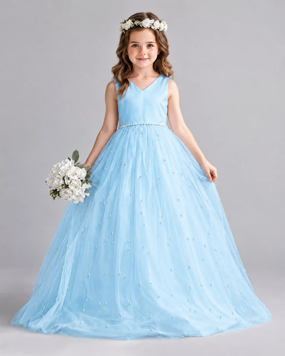 Baby Blue Ball Gown Girls Formal Dresses Front