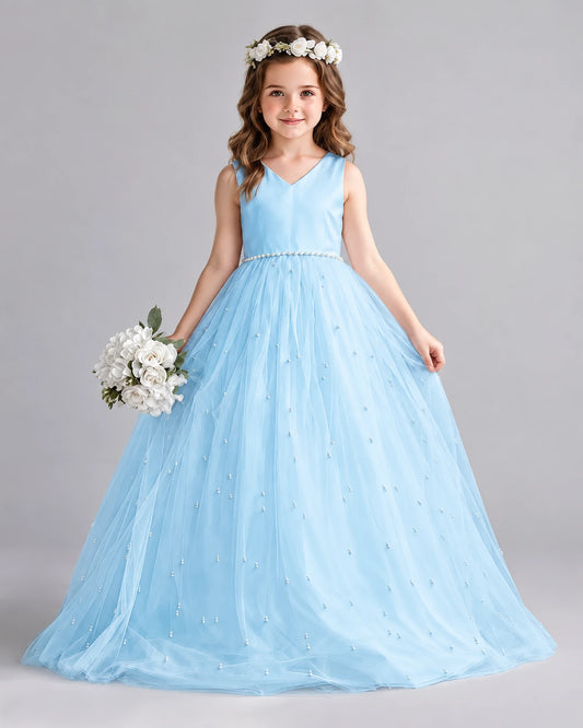 Baby Blue Ball Gown Girls Formal Dresses Front