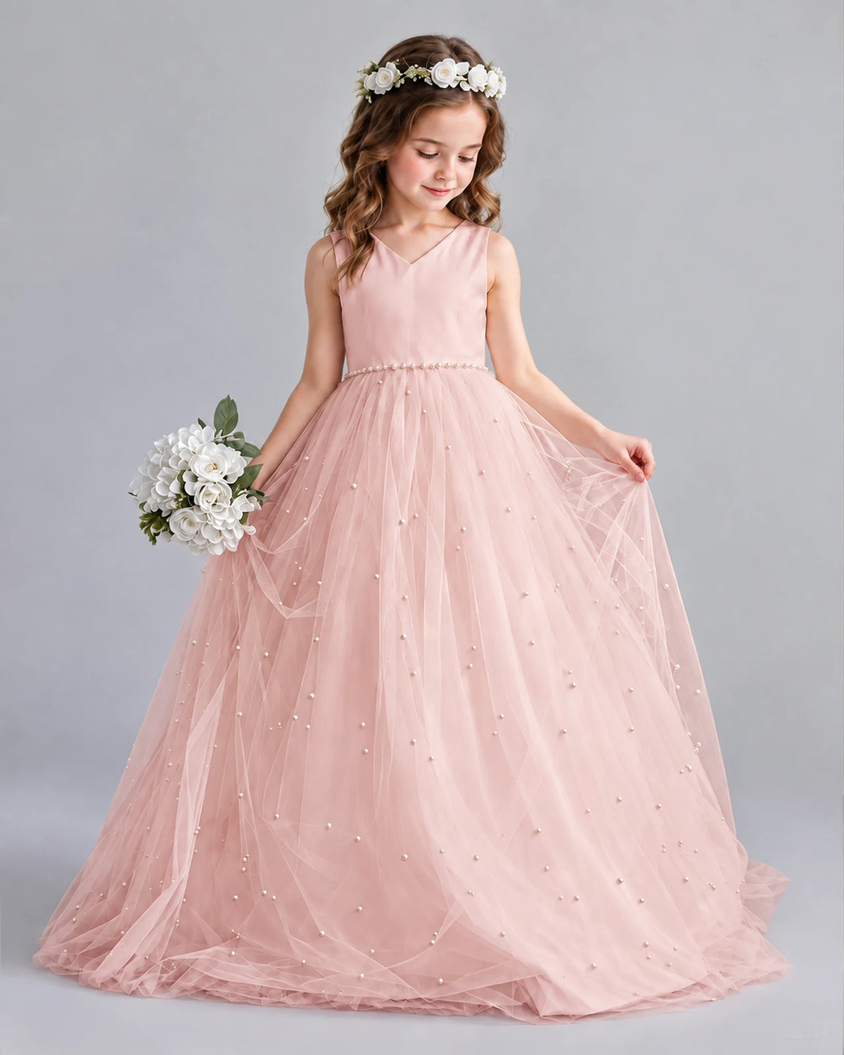 Blush Pink Ball Gown Girls Formal Dresses Pose