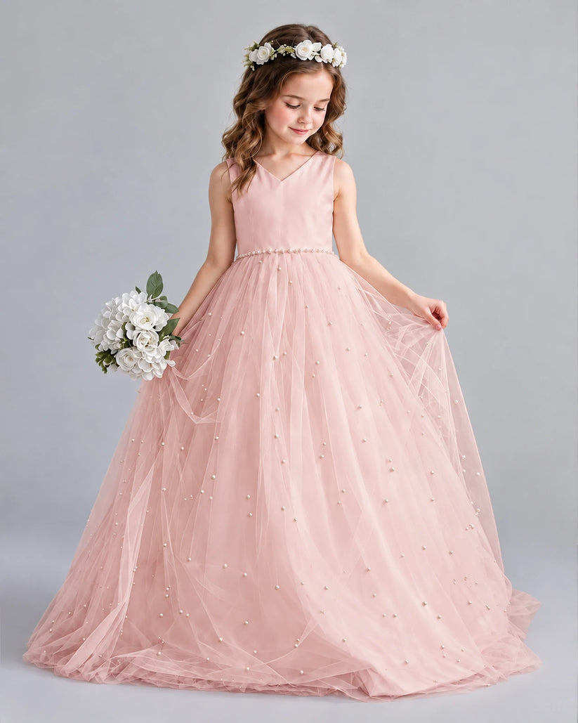 Blush Pink Ball Gown Girls Formal Dresses Pose