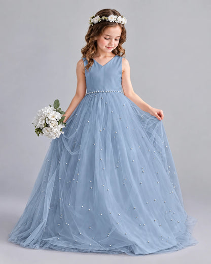 Dusty Blue Ball Gown Girls Formal Dresses Pose