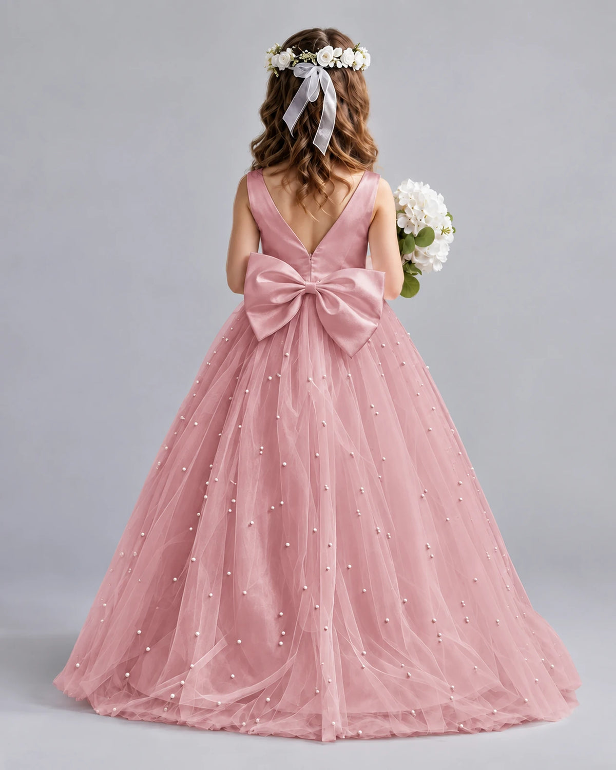 Blush Pink Ball Gown Girls Formal Dresses Back