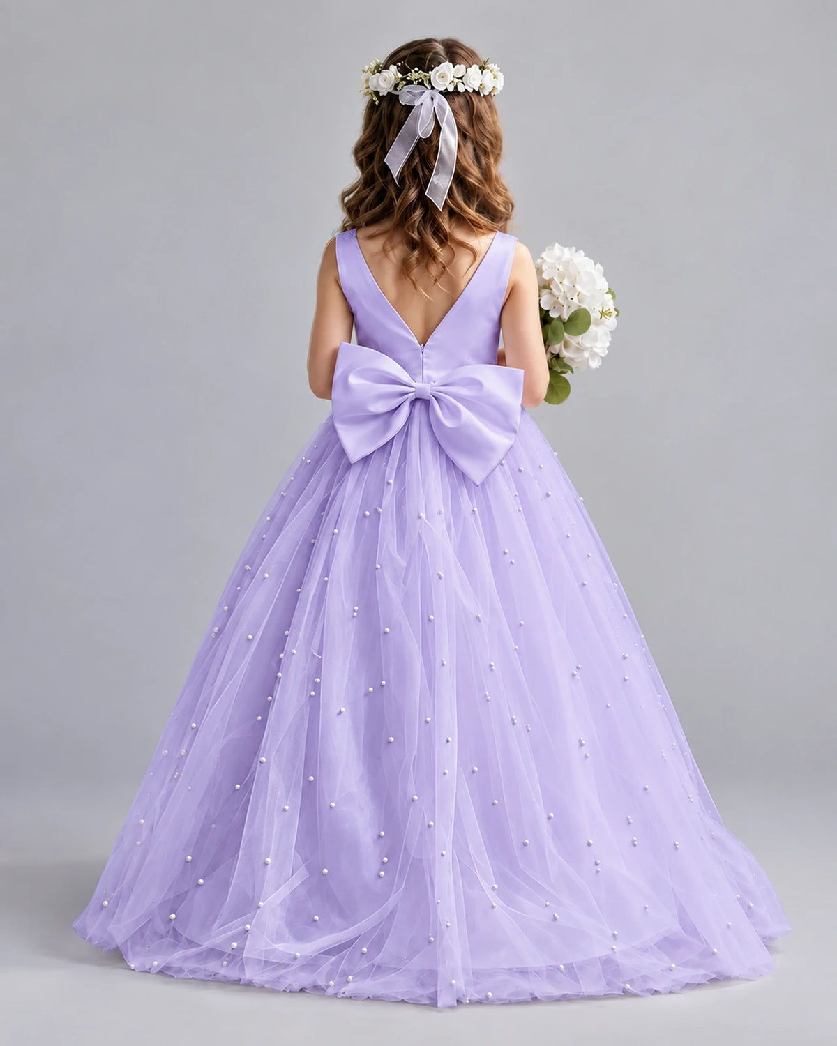 Lavender Ball Gown Girls Formal Dresses Back