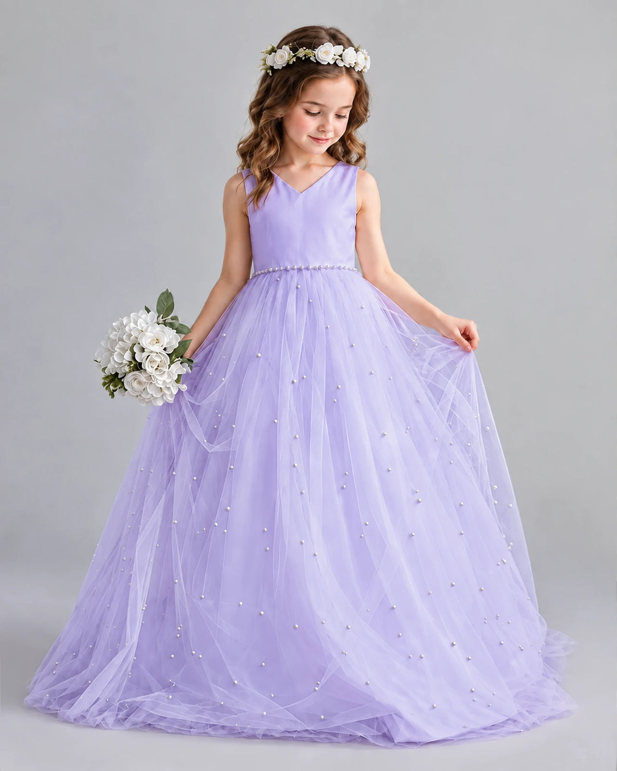 Lavender Ball Gown Girls Formal Dresses Pose