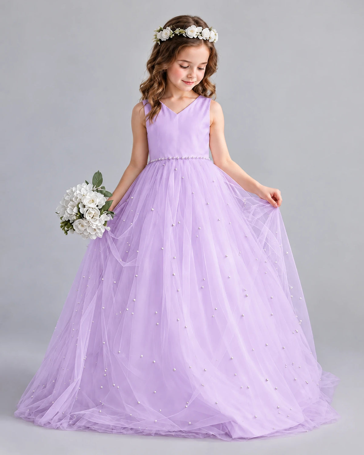 Lilac Ball Gown Girls Formal Dresses Pose