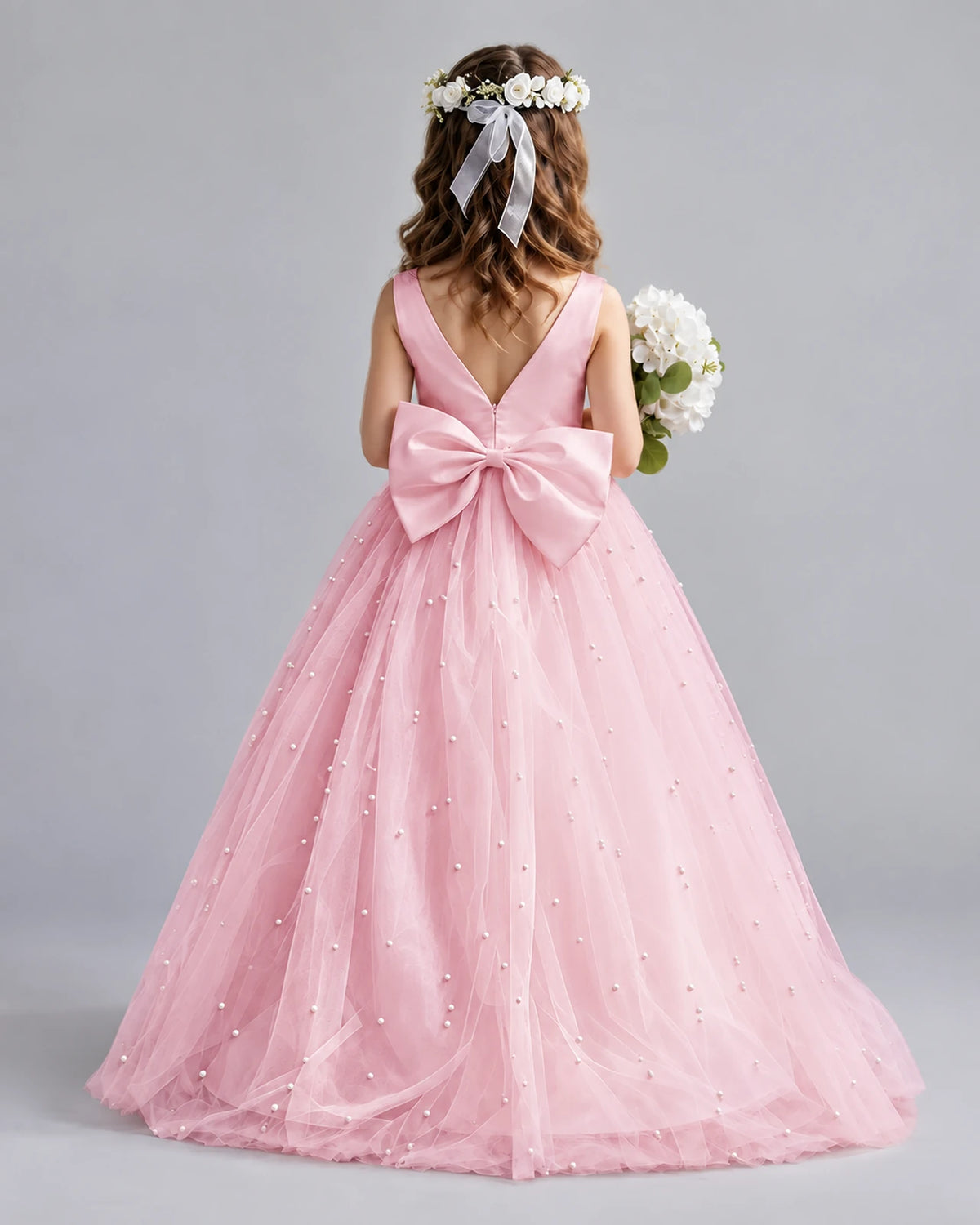 Pink Ball Gown Girls Formal Dresses Back