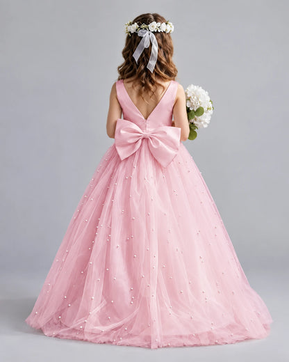 Pink Ball Gown Girls Formal Dresses Back