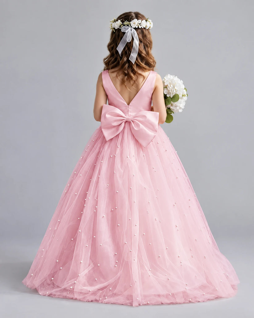Pink Ball Gown Girls Formal Dresses Back