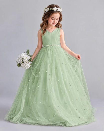 Sage Green Ball Gown Girls Formal Dresses Pose