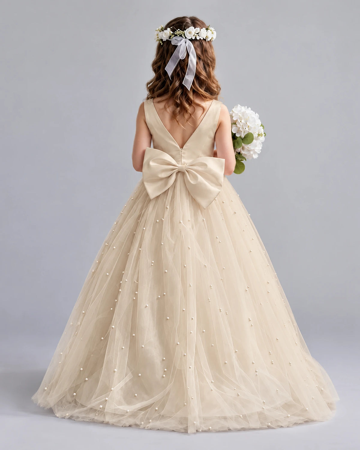 Champagne Ball Gown Girls Formal Dresses Back