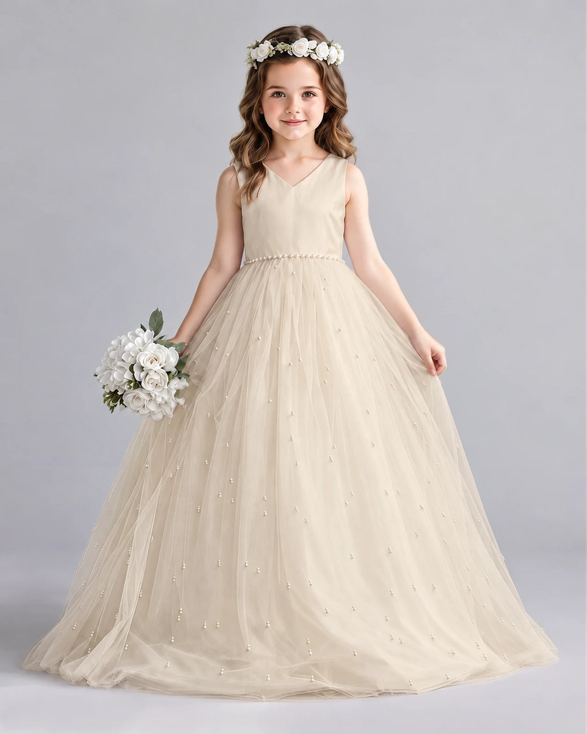 Champagne Ball Gown Girls Formal Dresses Front