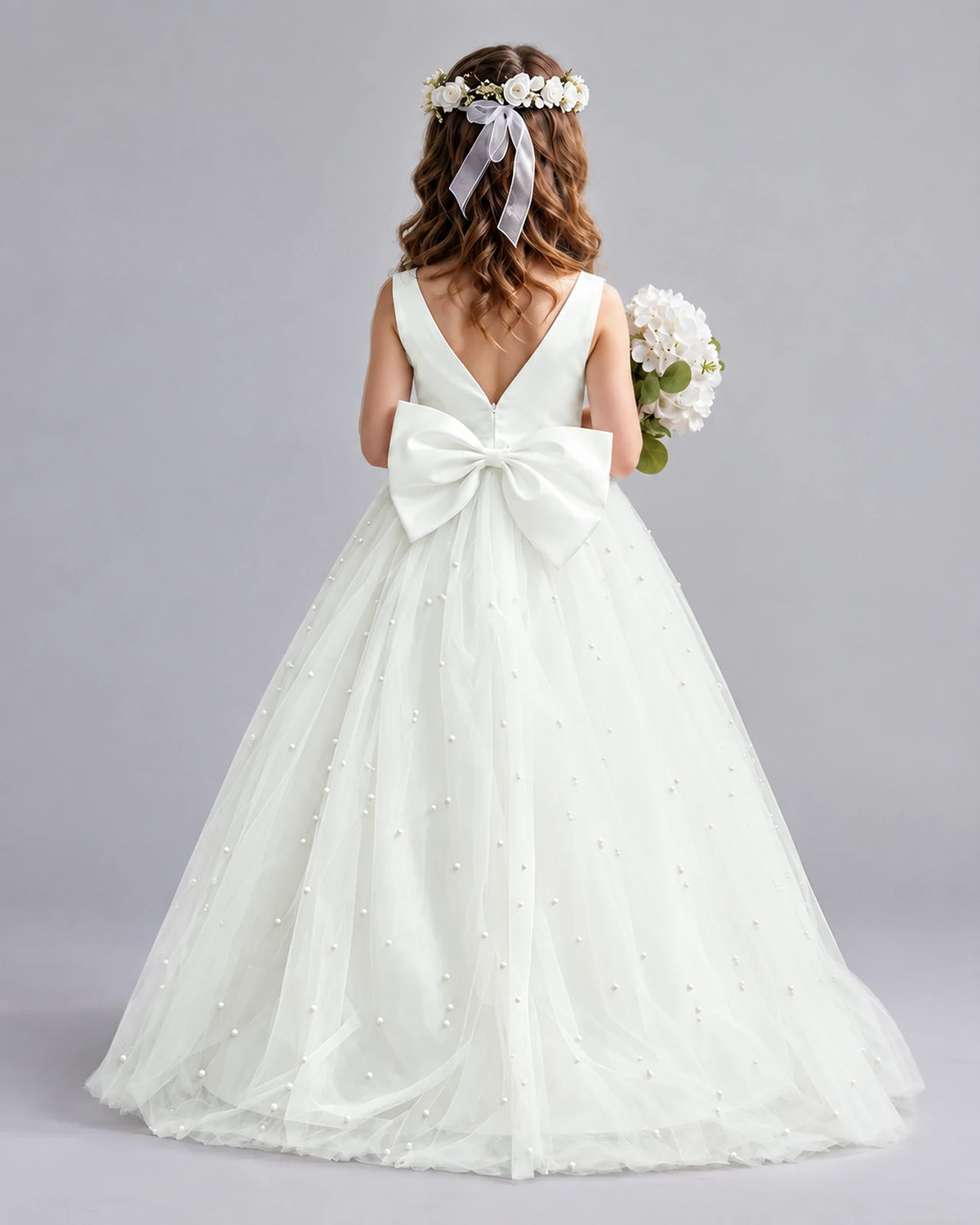 Ivory Ball Gown Girls Formal Dresses Back